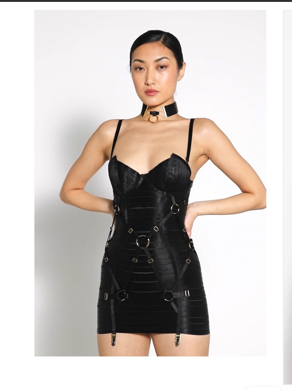 Bordelle Signature Harness Angela Dress Black Gold Hardware Luxury Lingerie Rare